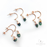 Raw Emerald Earring, White Pearl Earring, Rose Gold Plated Earring, Trendy Bohemian Earring, Crystal Gemstone Earring, Rough Emerald jewelry